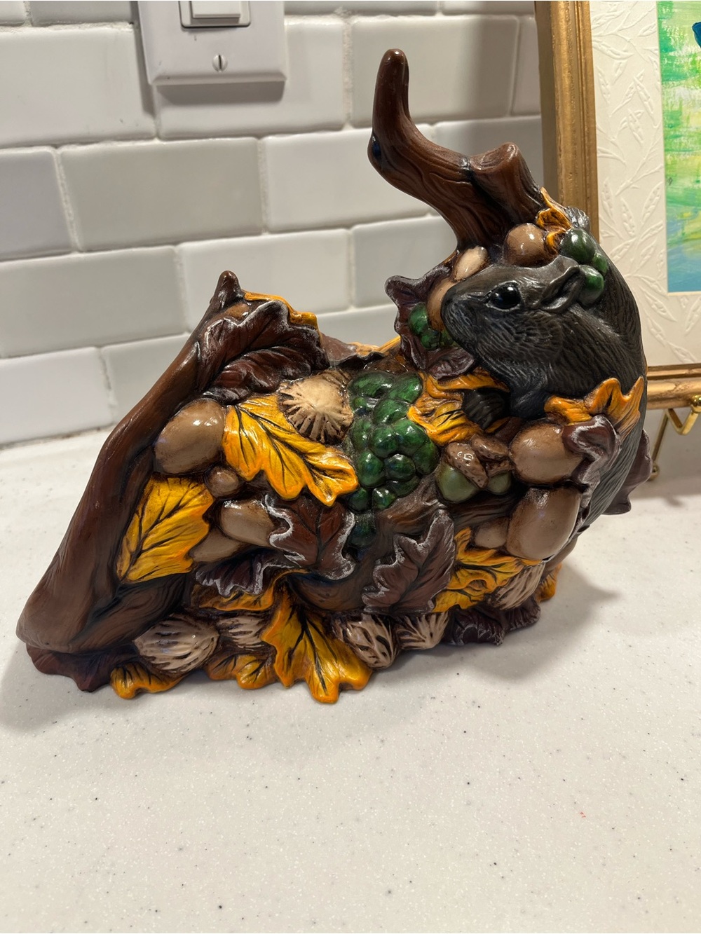 Autumn Harvest Woodland squirrel painted cornucopia